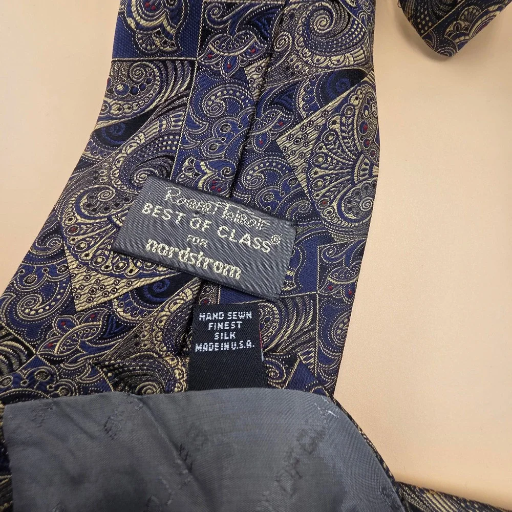 Robert Talbott Best of Class Nordstrom Mens Silk Tie Blue Gold Paisley Geometric